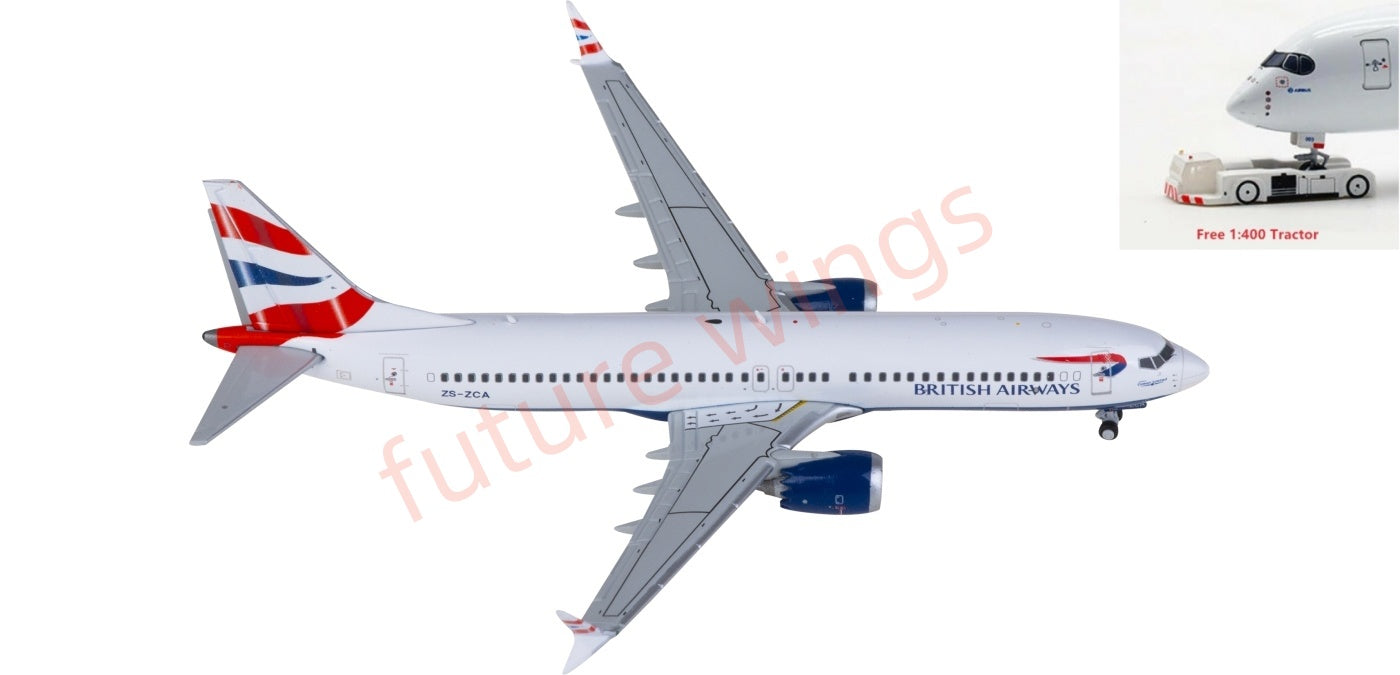 1:400 JC Wings XX40209 British Airways Boeing 737 MAX 8 ZS-ZCA Aircraft Model+Free Tractor