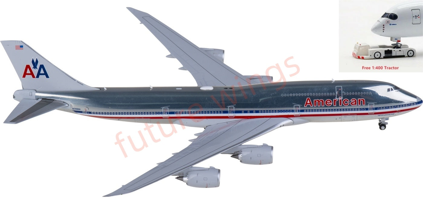 1:400 JC Wings XX40215 American Airlines Boeing 747-8i N748AA Aircraft Model+Free Tractor