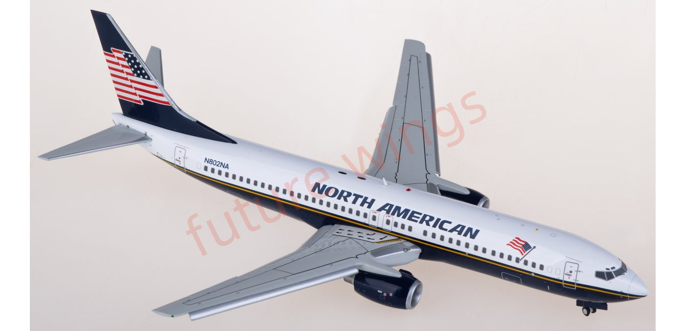 1:200 JC Wings LH2437A North American Airlines Boeing 737-800 N802NA "Flaps Down" Diecast Model With Stand