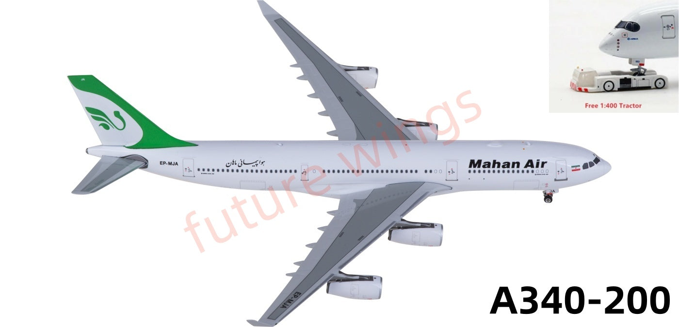 1:400 Phoenix PH11929 Mahan Air Airbus A340-200 EP-MJA Aircraft Model+Free Tractor