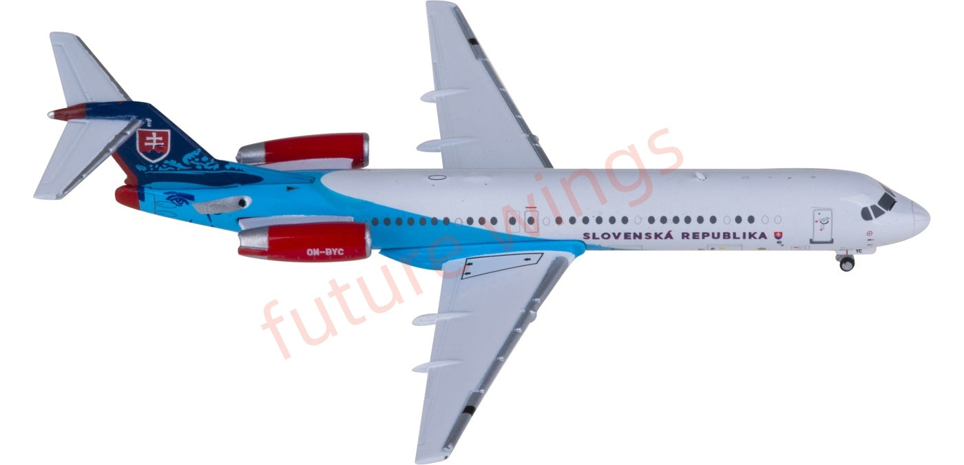 1:400 JC Wings LH4236 Slovakia Government Flying Service Fokker 100 OM-BYC Aircraft Model+Free Tractor