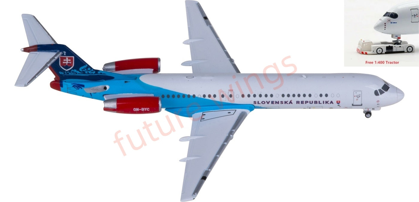 1:400 JC Wings LH4236 Slovakia Government Flying Service Fokker 100 OM-BYC Aircraft Model+Free Tractor
