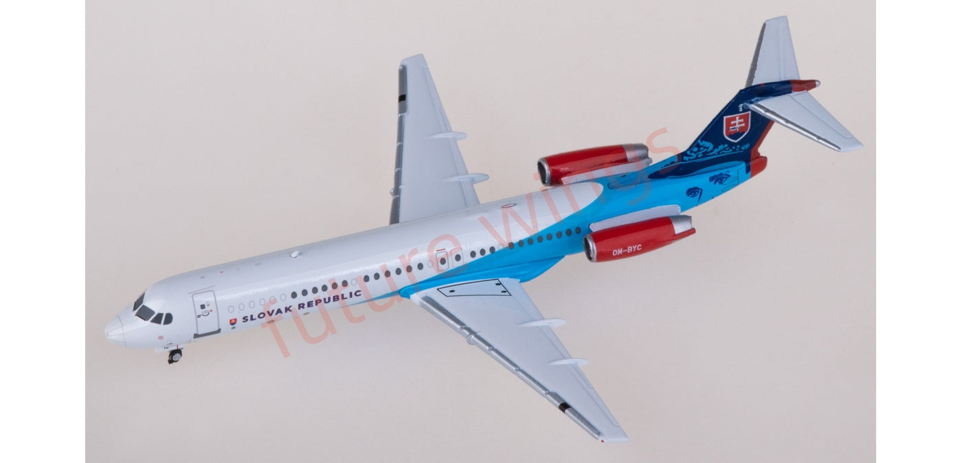 1:400 JC Wings LH4236 Slovakia Government Flying Service Fokker 100 OM-BYC Aircraft Model+Free Tractor