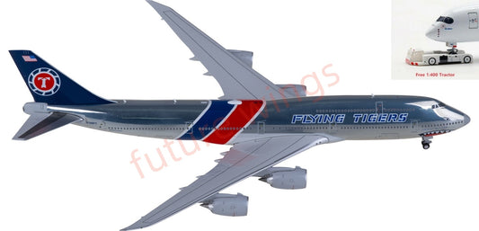1:400 JC Wings LH4377 Flying Tigers Boeing 747-8 N748FT Aircraft Model+Free Tractor
