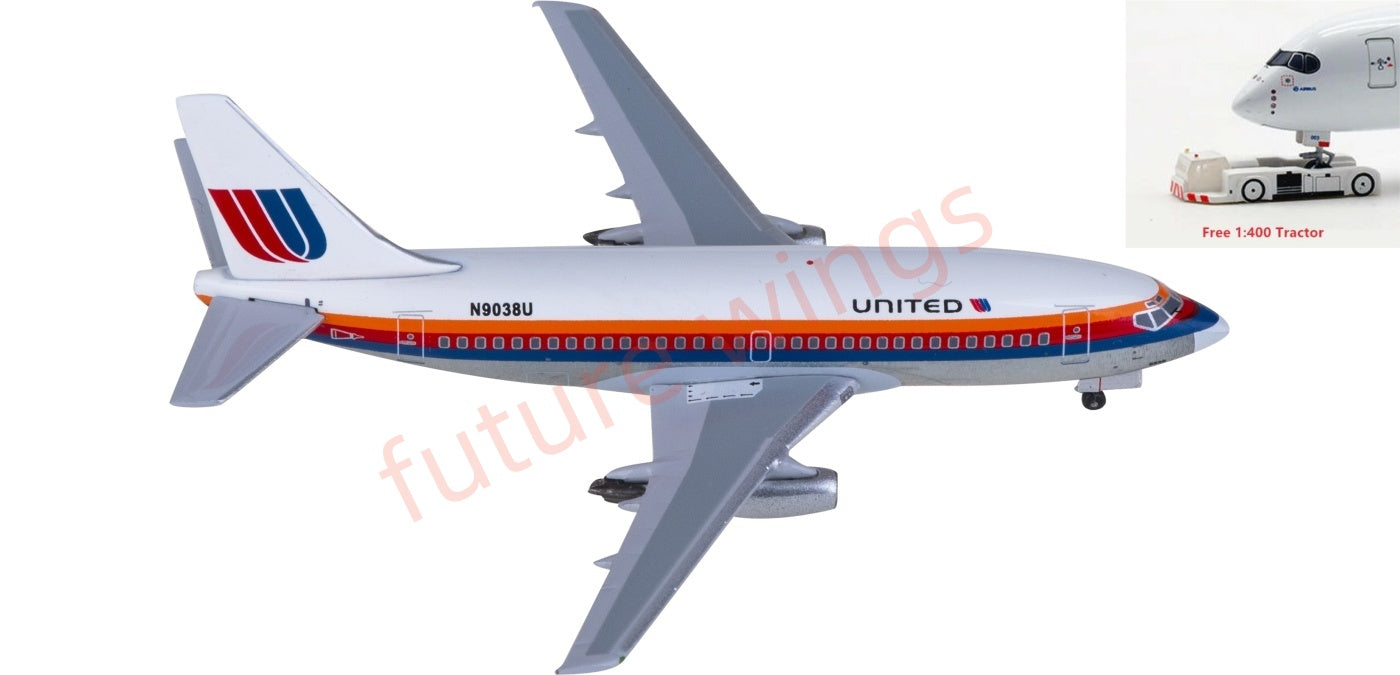 1:400 AeroClassicsAC411372 United Airlines Boeing 737-200 N9038U Aircraft Model+Free Tractor