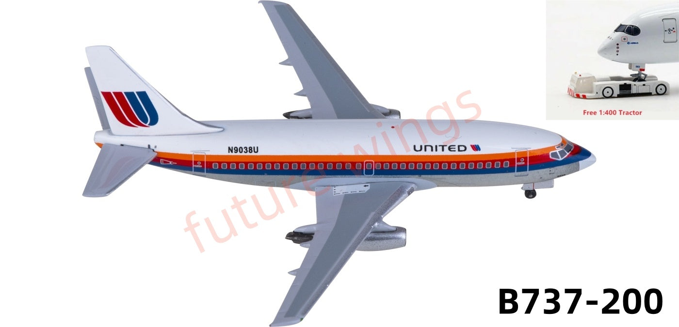 1:400 AeroClassicsAC411372 United Airlines Boeing 737-200 N9038U Aircraft Model+Free Tractor
