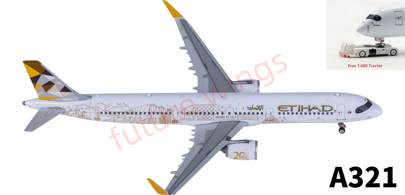 1:400 Phoenix PH11924 Etihad Airways Airbus A321neo A6-AEN Aircraft Model+Free Tractor