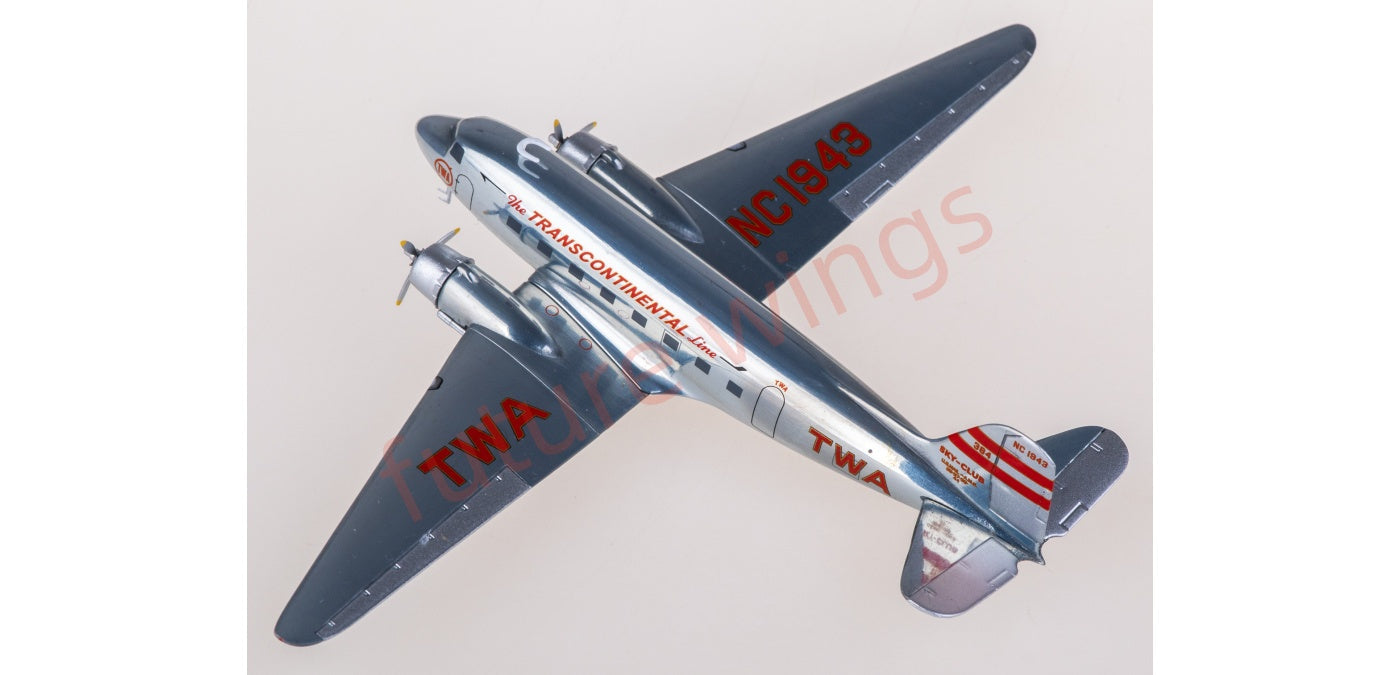 1:200 Geminijets G2TWA314 Transcontinental & Western Air Douglas DC-3 NC1943 Diecast Aircraft Model With Stand