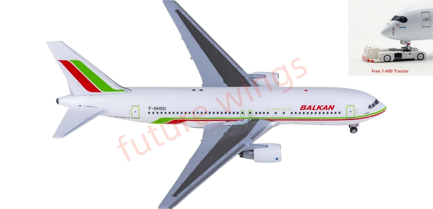 1:400 AeroClassics AC411399 Balkan Bulgarian Airlines Boeing 767-200 F-GHGD Aircraft Model+Free Tractor
