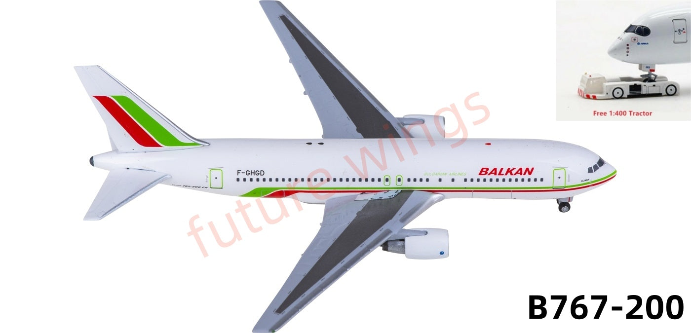 1:400 AeroClassics AC411399 Balkan Bulgarian Airlines Boeing 767-200 F-GHGD Aircraft Model+Free Tractor
