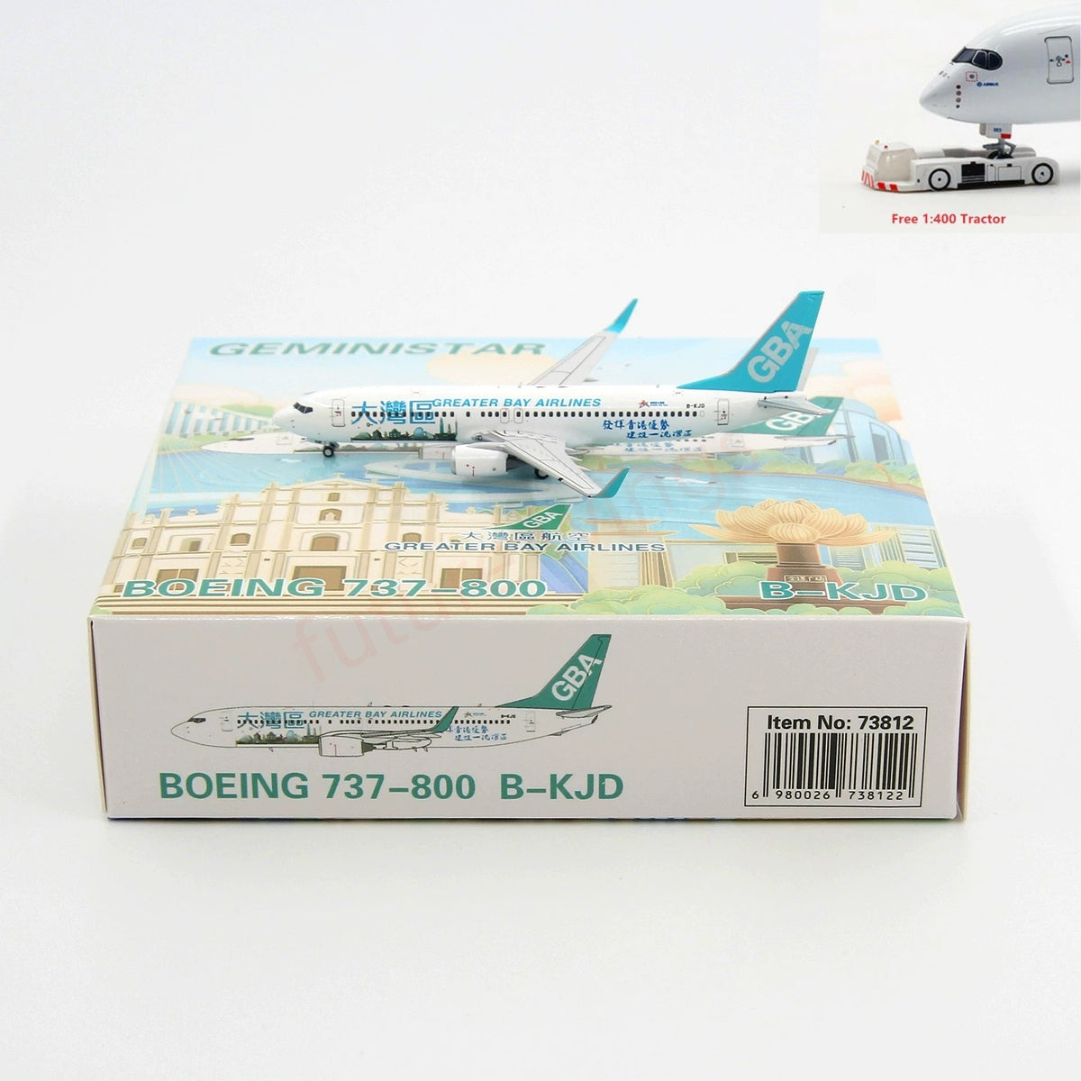 1:400 Geministar Greater Bay Airlines B737-800 B-KJB/KJD Aircraft Model+Free Tractor