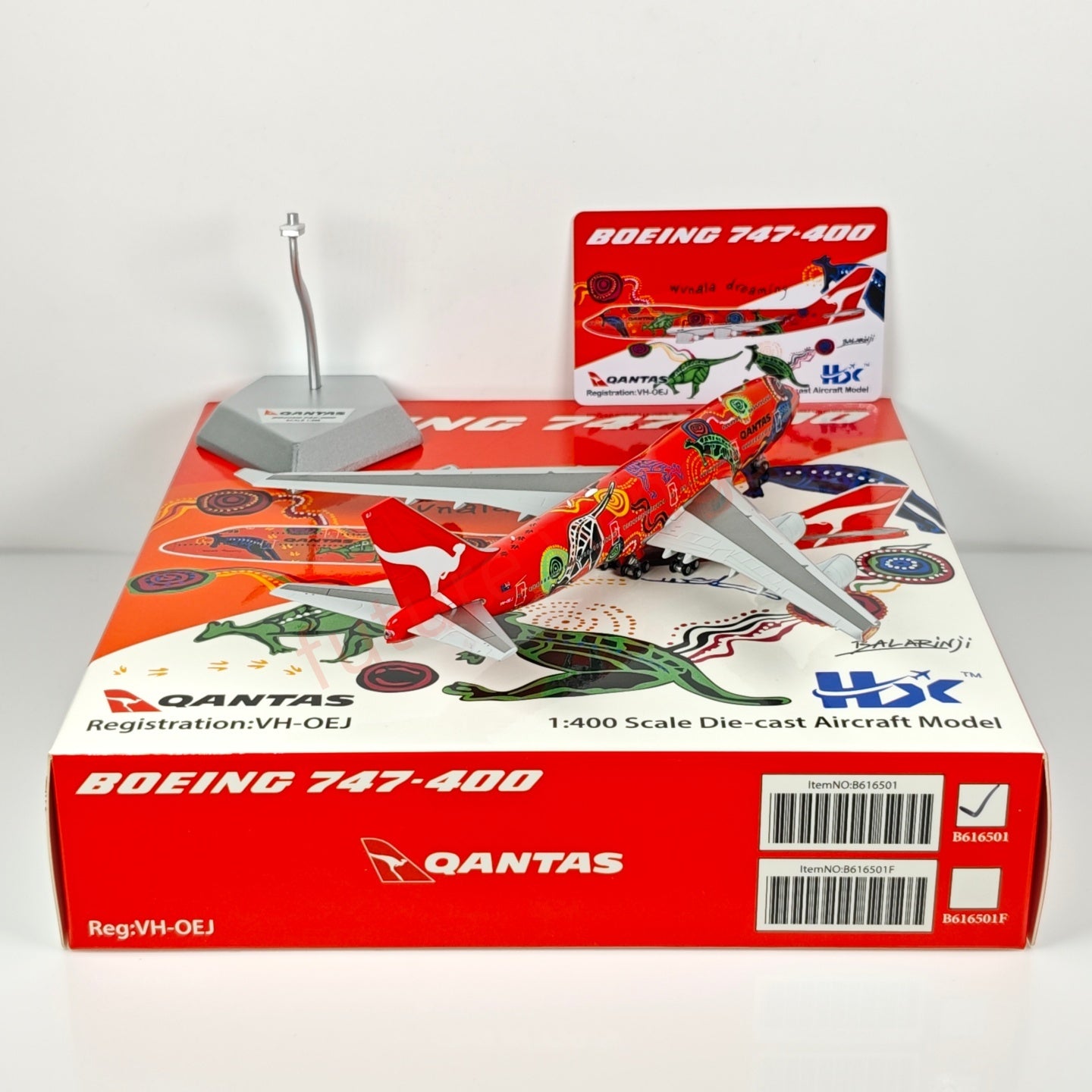 1:400 HX Models Qantas Airways B747-400 VH-OEJ Aircraft Model Free Tractor +Stand
