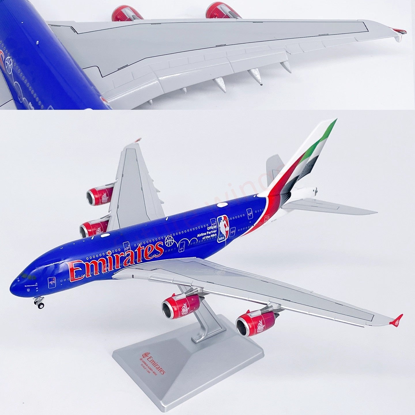 1:400 YY Wings Emirates Airways A380 A6-EOD Aircraft Model+Tractor