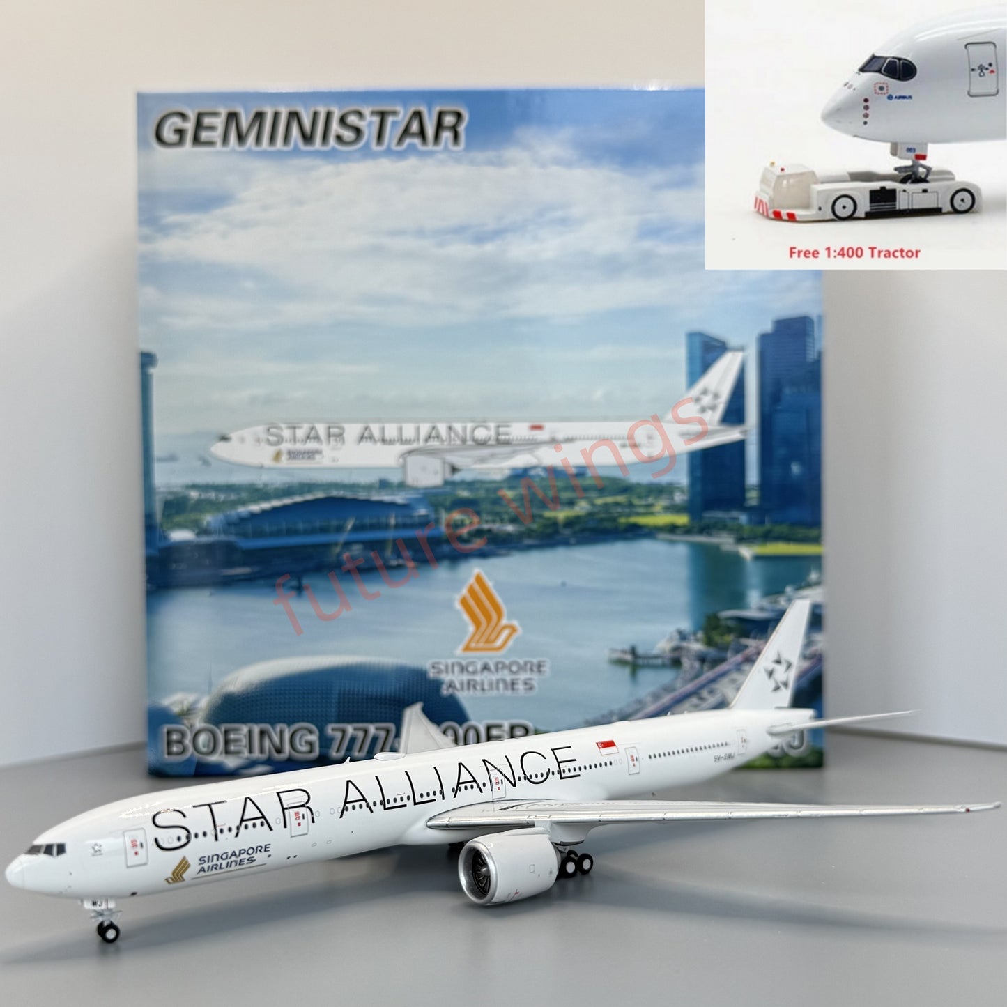 1:400 Geministar Singapore Airlines B777-300ER 9V-SWI 9V-SWM 9V-SWJ "STAR ALLIANCE" Aircraft Model+Free Tractor