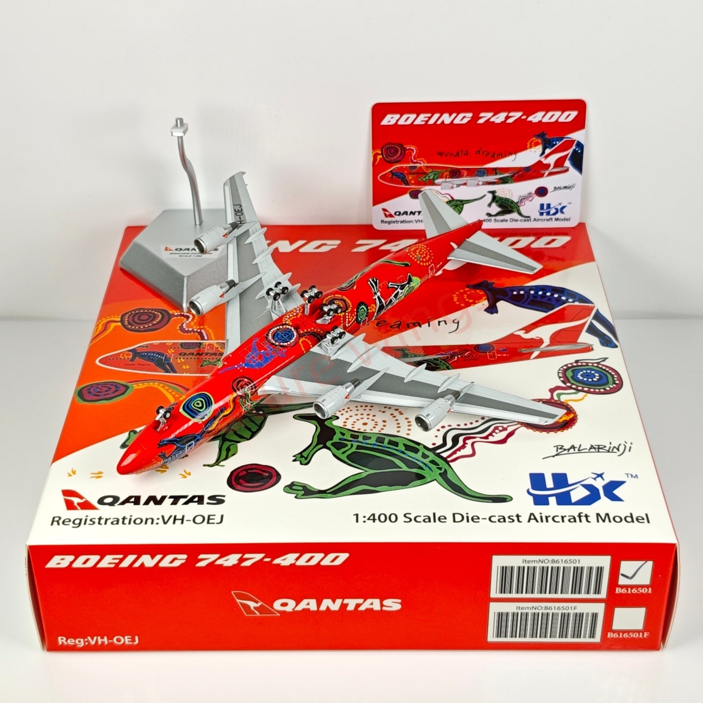 1:400 HX Models Qantas Airways B747-400 VH-OEJ Aircraft Model Free Tractor +Stand