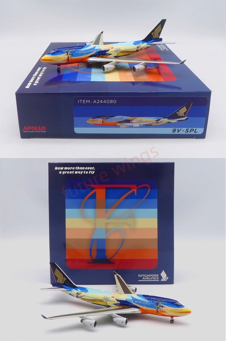 1:400 APOLLO Singapore Airlines B747-400 9V-SPL/9V-SPK Aircraft Model+Free Tractor