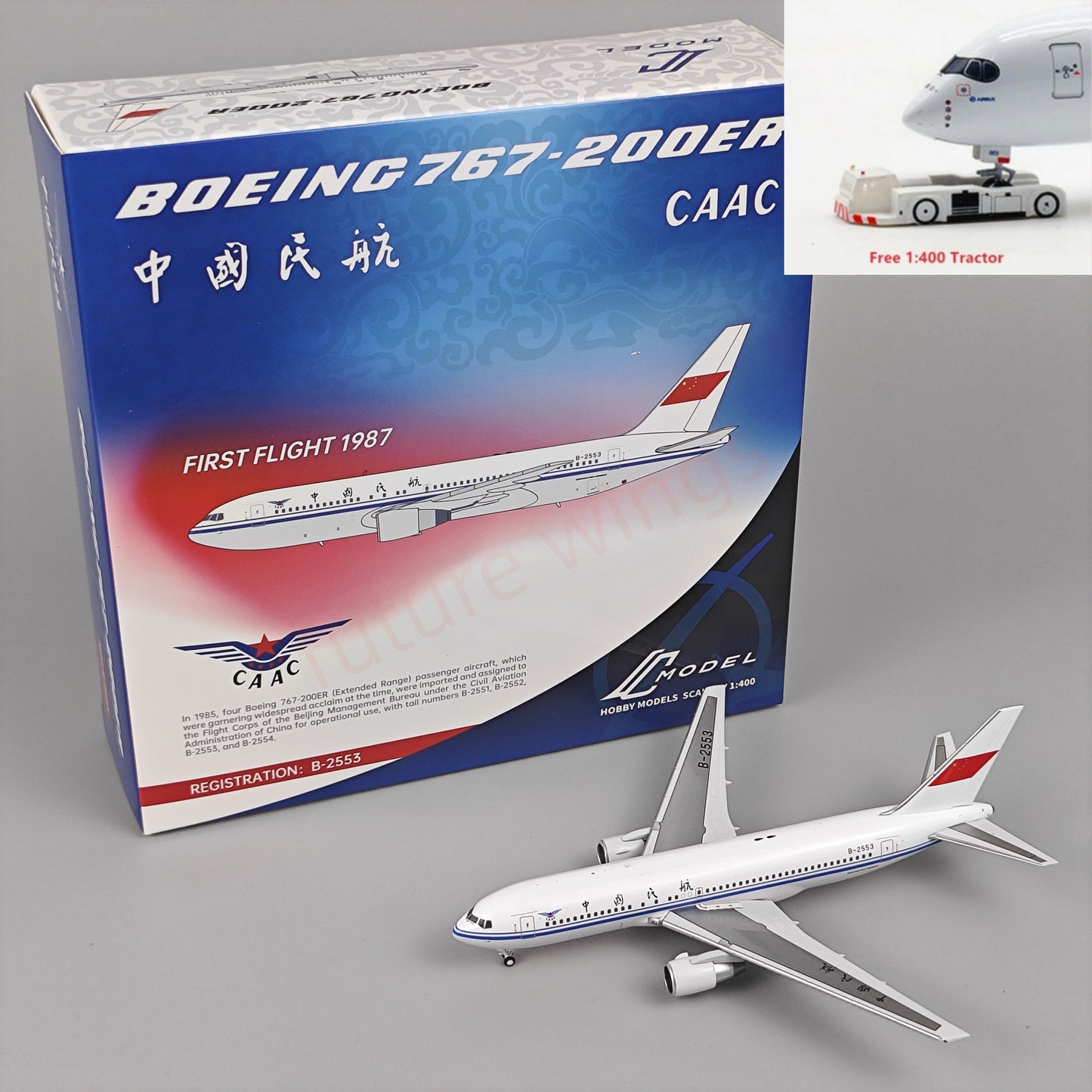 1:400 C Model CAAC B767-200ER B-2553 Aircraft Model+Free Tractor