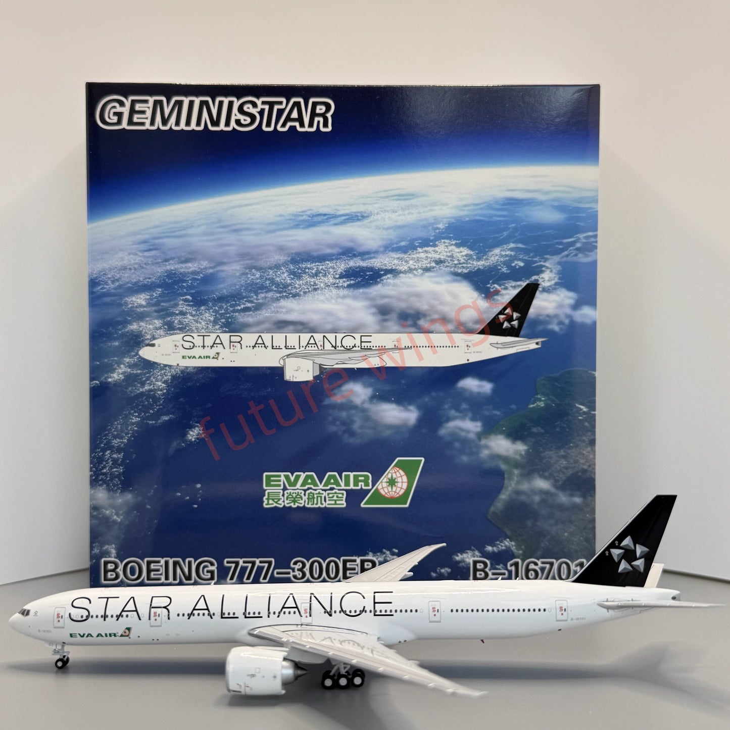 1:400 Geministar EVA Air B777-300ER B-16715 B-16701 "STAR ALLIANCE" Aircraft Model+Free Tractor