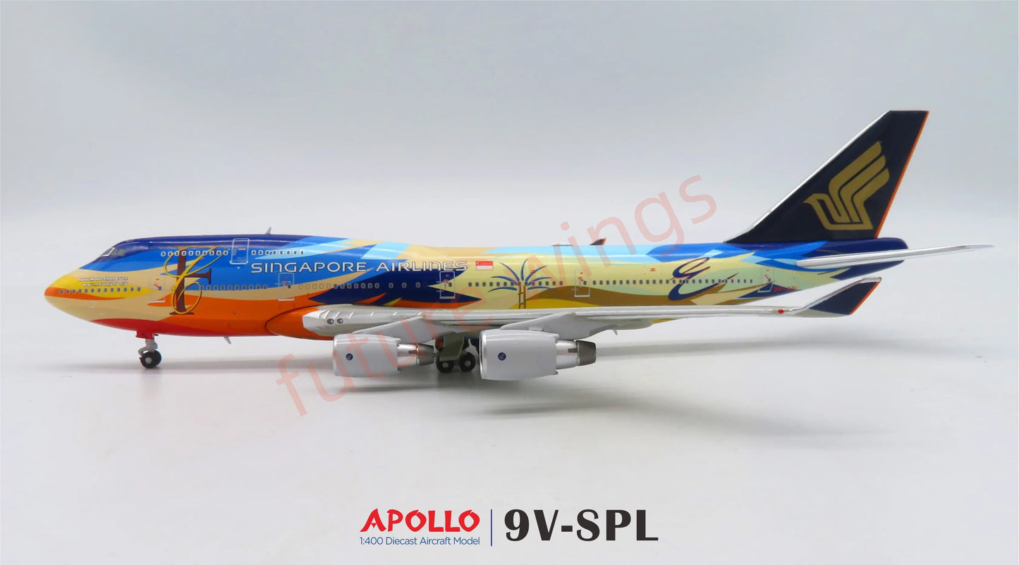 1:400 APOLLO Singapore Airlines B747-400 9V-SPL/9V-SPK Aircraft Model+Free Tractor