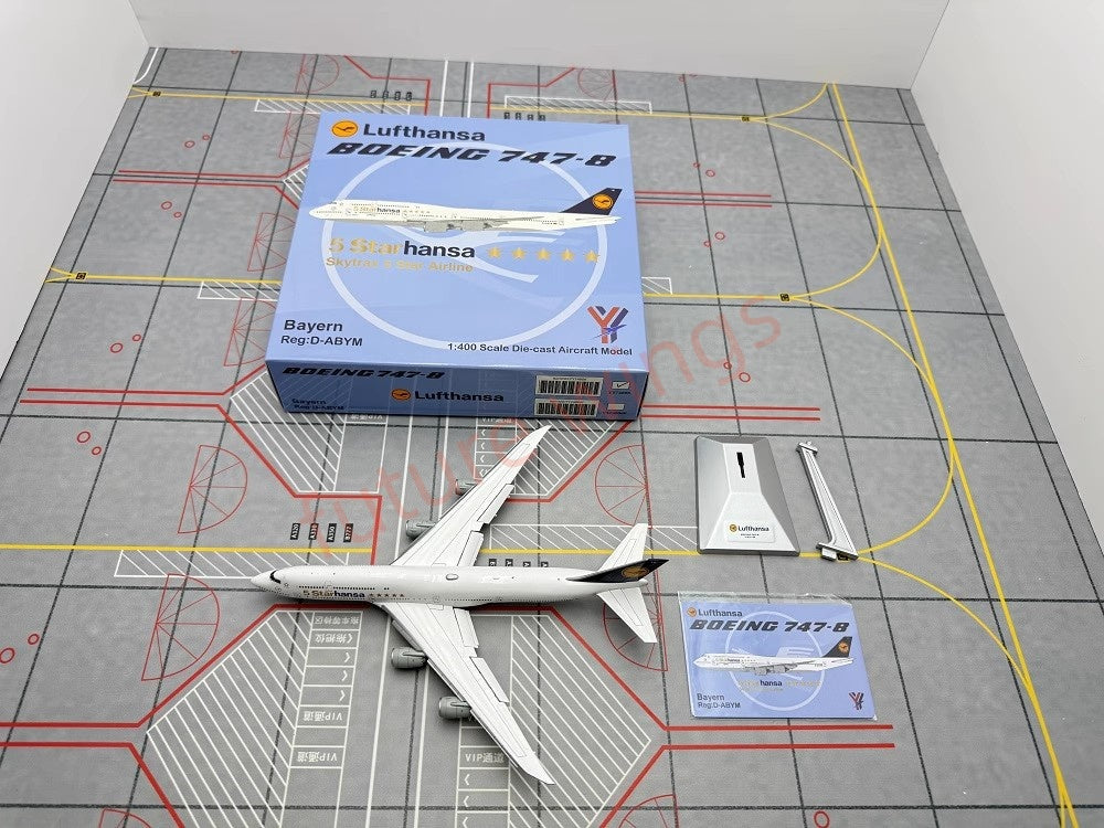 1:400 YY Wings Lufthansa Airlines Boeing B747-8 D-ABYD/D-ABYI/D-ABYM/D-ABYP Aircraft Model+Free Tractor