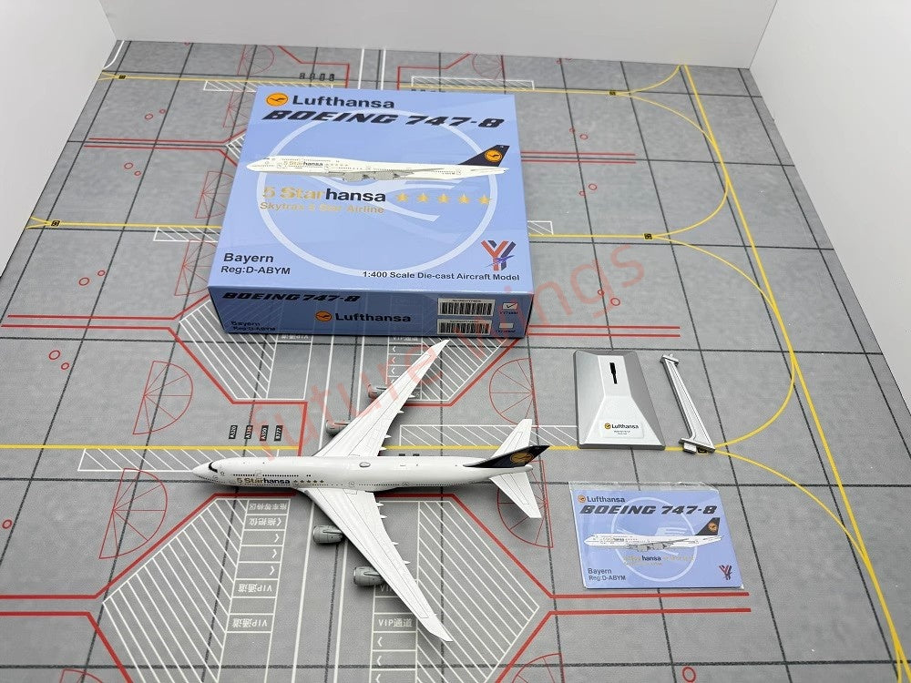 1:400 YY Wings Lufthansa Airlines Boeing B747-8 D-ABYD/D-ABYI/D-ABYM/D-ABYP Aircraft Model+Free Tractor