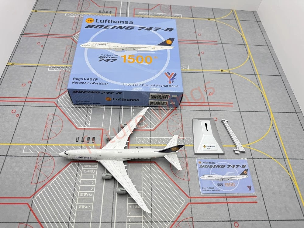 1:400 YY Wings Lufthansa Airlines Boeing B747-8 D-ABYD/D-ABYI/D-ABYM/D-ABYP Aircraft Model+Free Tractor