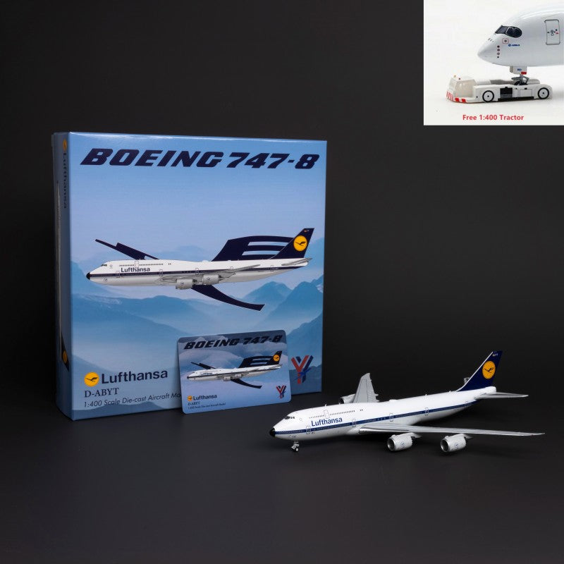 1:400 YY Wings Lufthansa Airlines B747-8 D-ABYT Aircraft Model+Free Tractor