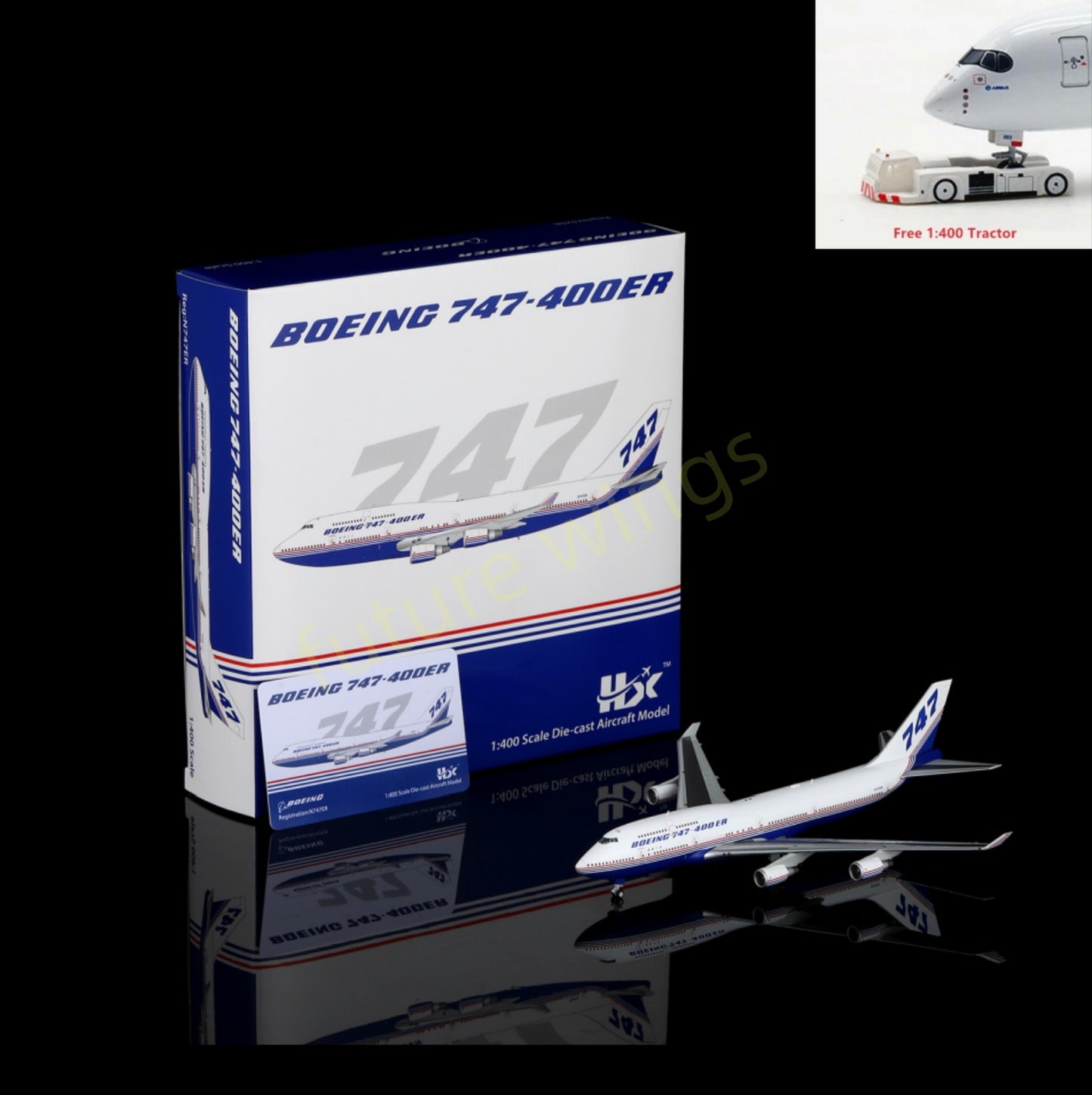 1:400 HX Models Boeing House Color B747-400ER N747ER Aircraft Model Free Tractor+Stand