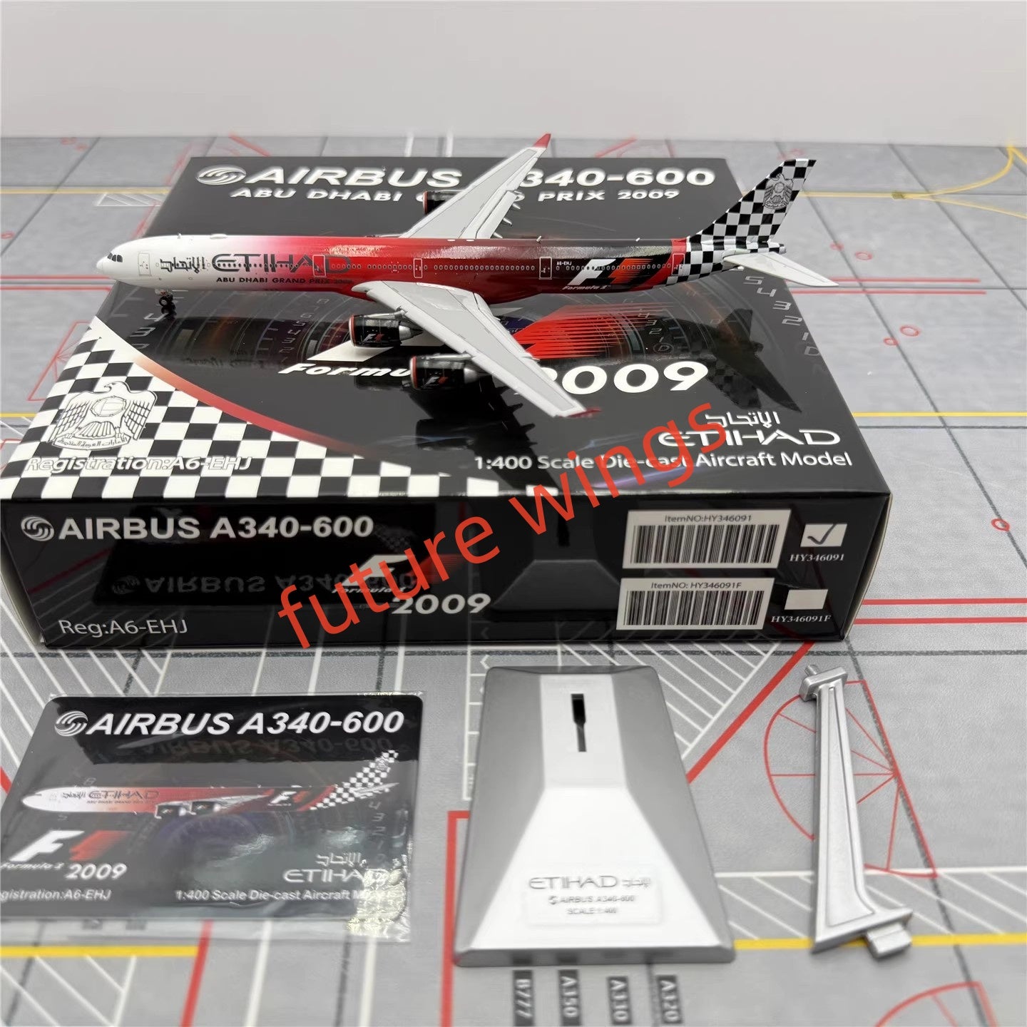 1:400 YY Wings Etihad Airways A340-600 A6-EHJ Aircraft Model+Free Tractor