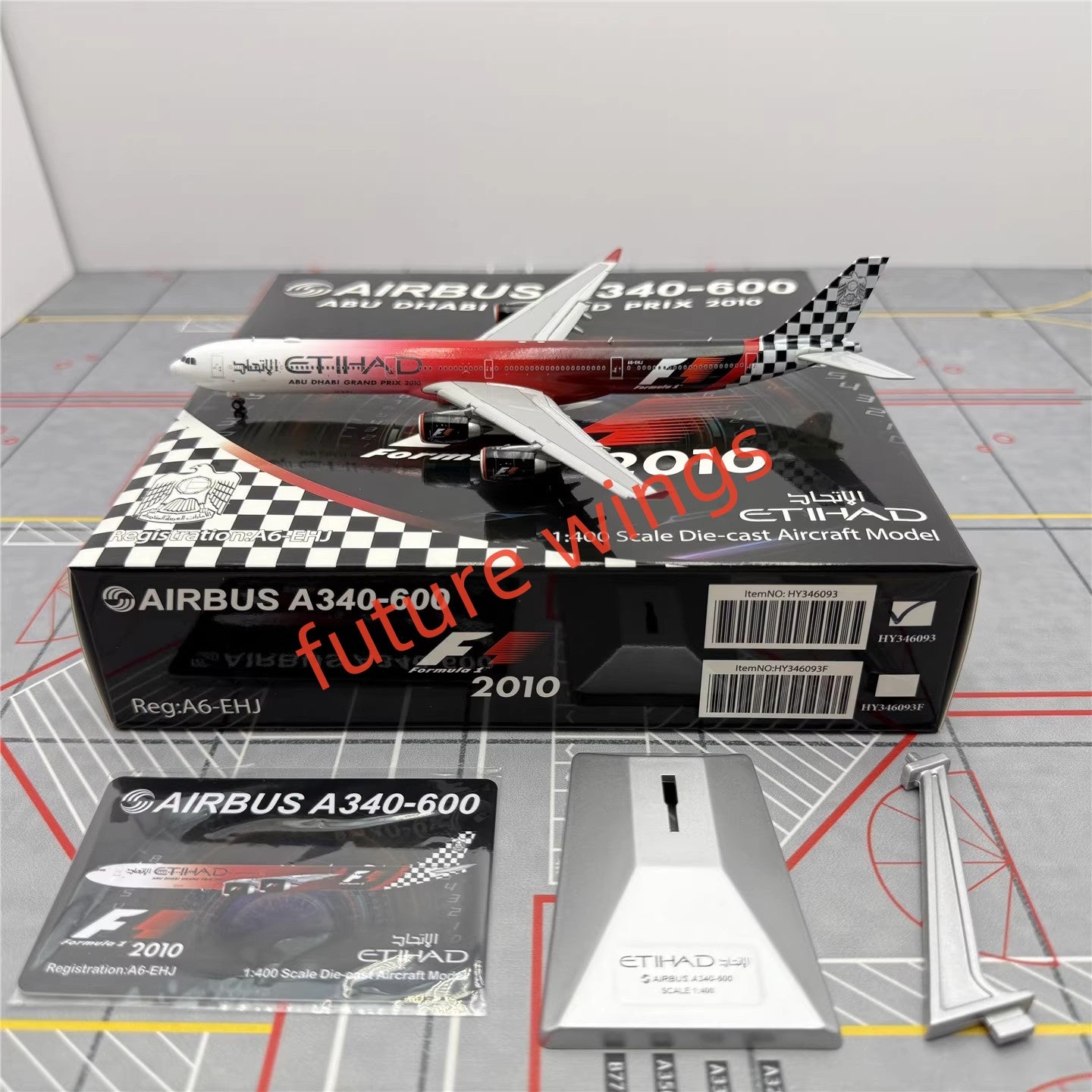 1:400 YY Wings Etihad Airways A340-600 A6-EHJ Aircraft Model+Free Tractor