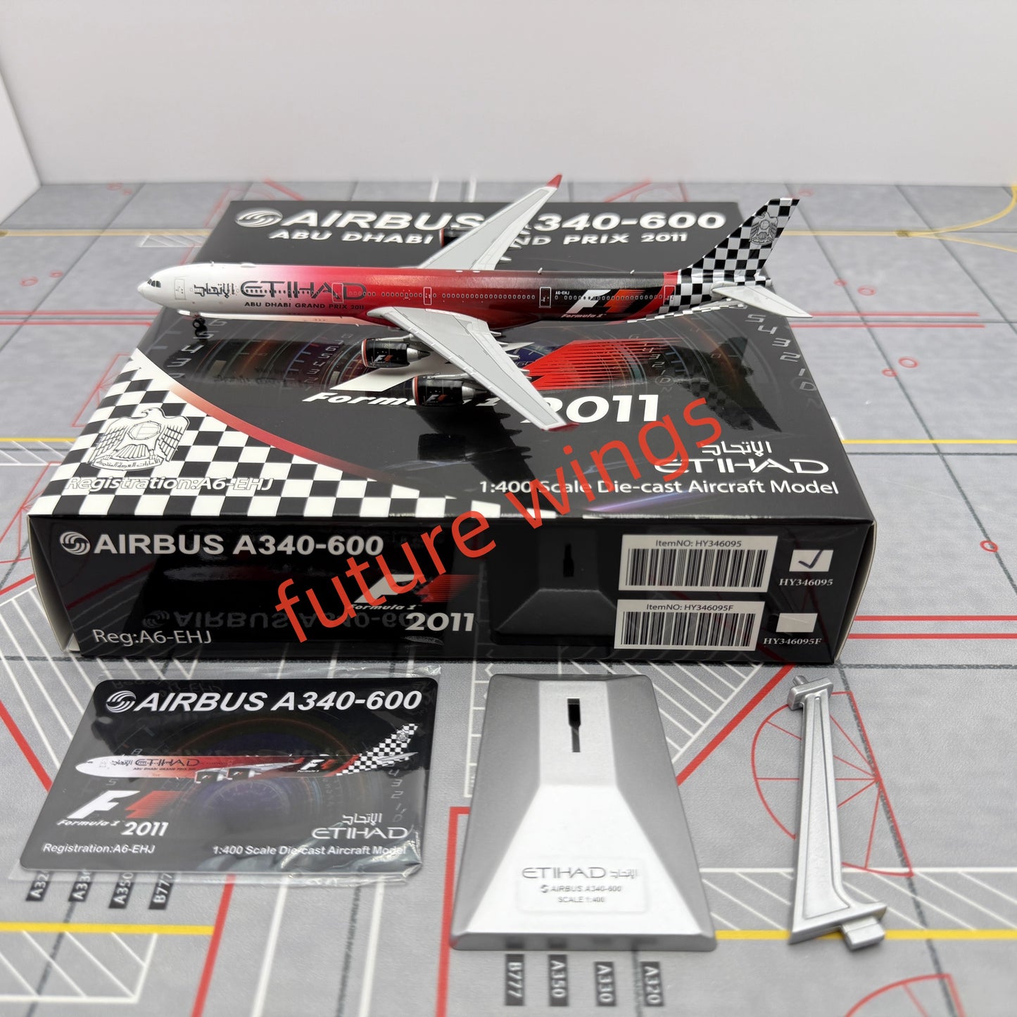1:400 YY Wings Etihad Airways A340-600 A6-EHJ Aircraft Model+Free Tractor