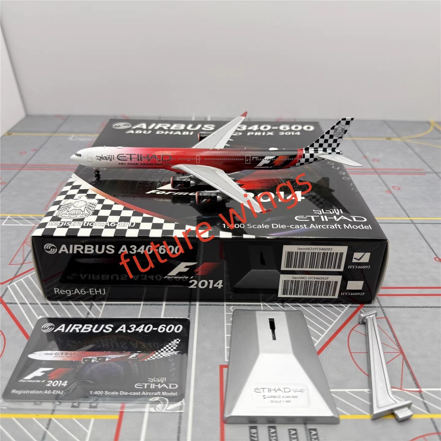 1:400 YY Wings Etihad Airways A340-600 A6-EHJ Aircraft Model+Free Tractor