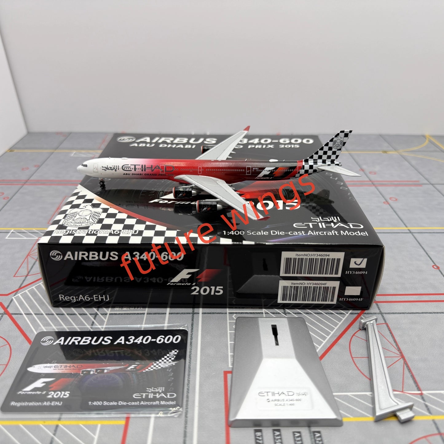1:400 YY Wings Etihad Airways A340-600 A6-EHJ Aircraft Model+Free Tractor