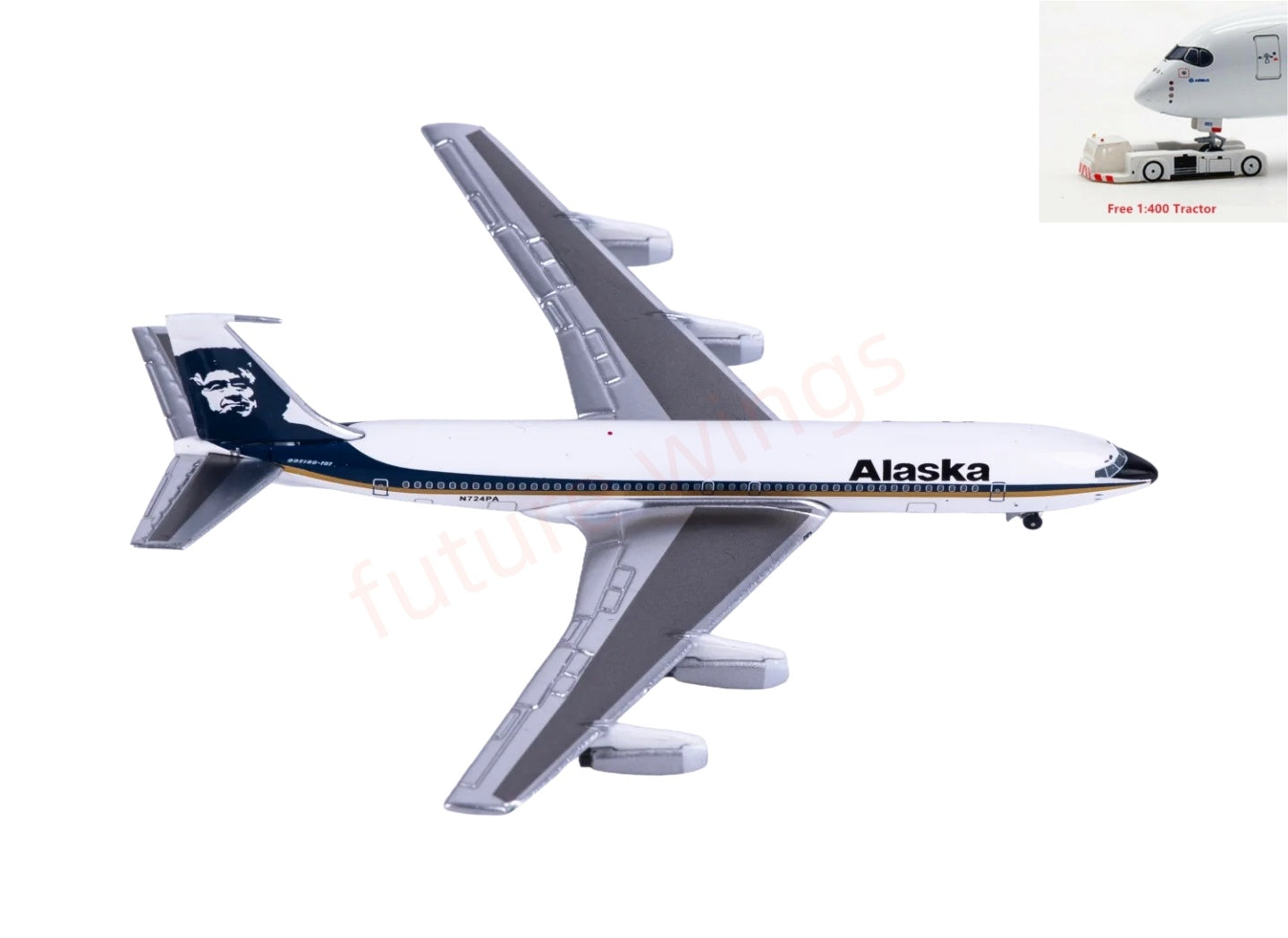 1:400 AeroClassics AC411496 Alaska Airlines B707-300 N724PA Aircraft Model+Free Tractor