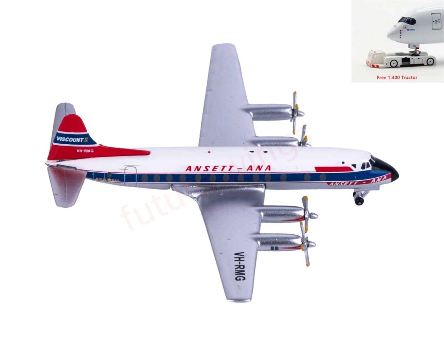 1:400 AeroClassics AC411538 Ansett Vickers Viscount 800 VH-RMG Aircraft Model+Free Tractor