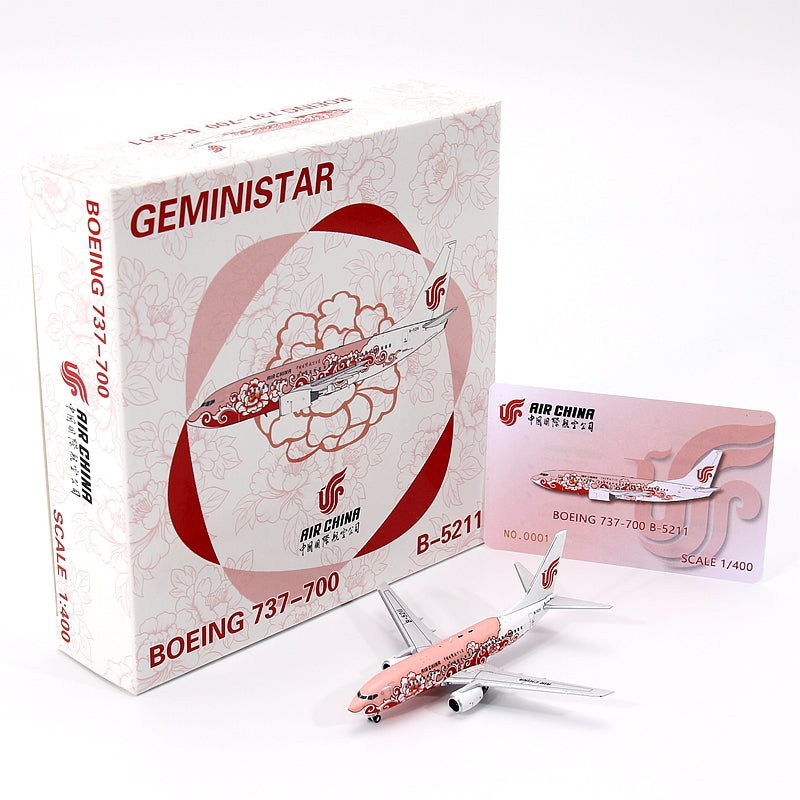 1:400 Geministar Air China B737-700 B-5211 B-5214"Peony Livery" Aircraft Model+Free Tractor