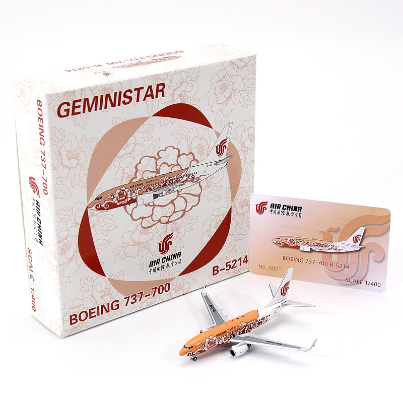 1:400 Geministar Air China B737-700 B-5211 B-5214"Peony Livery" Aircraft Model+Free Tractor