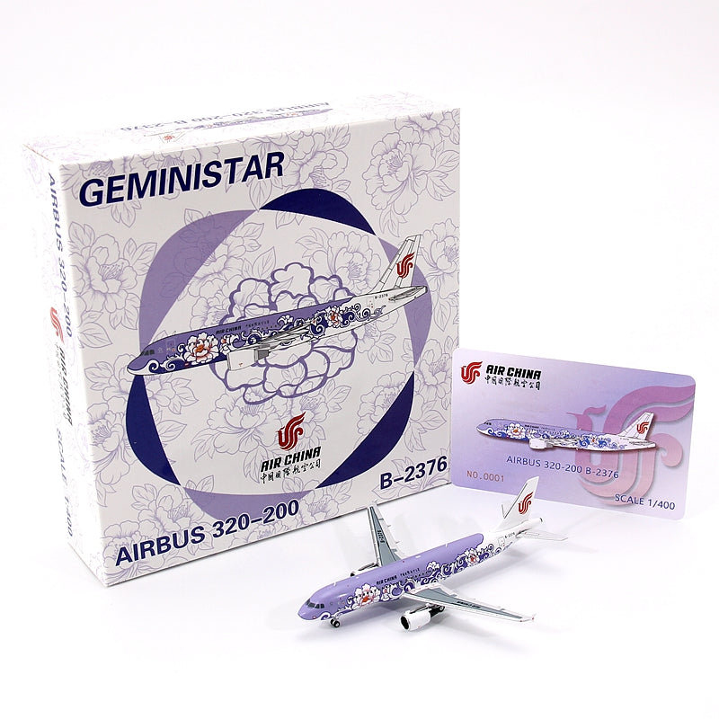 1:400 Geministar Air China A320-200 B-2376 B-2377 "Peony Livery" Aircraft Model+Free Tractor