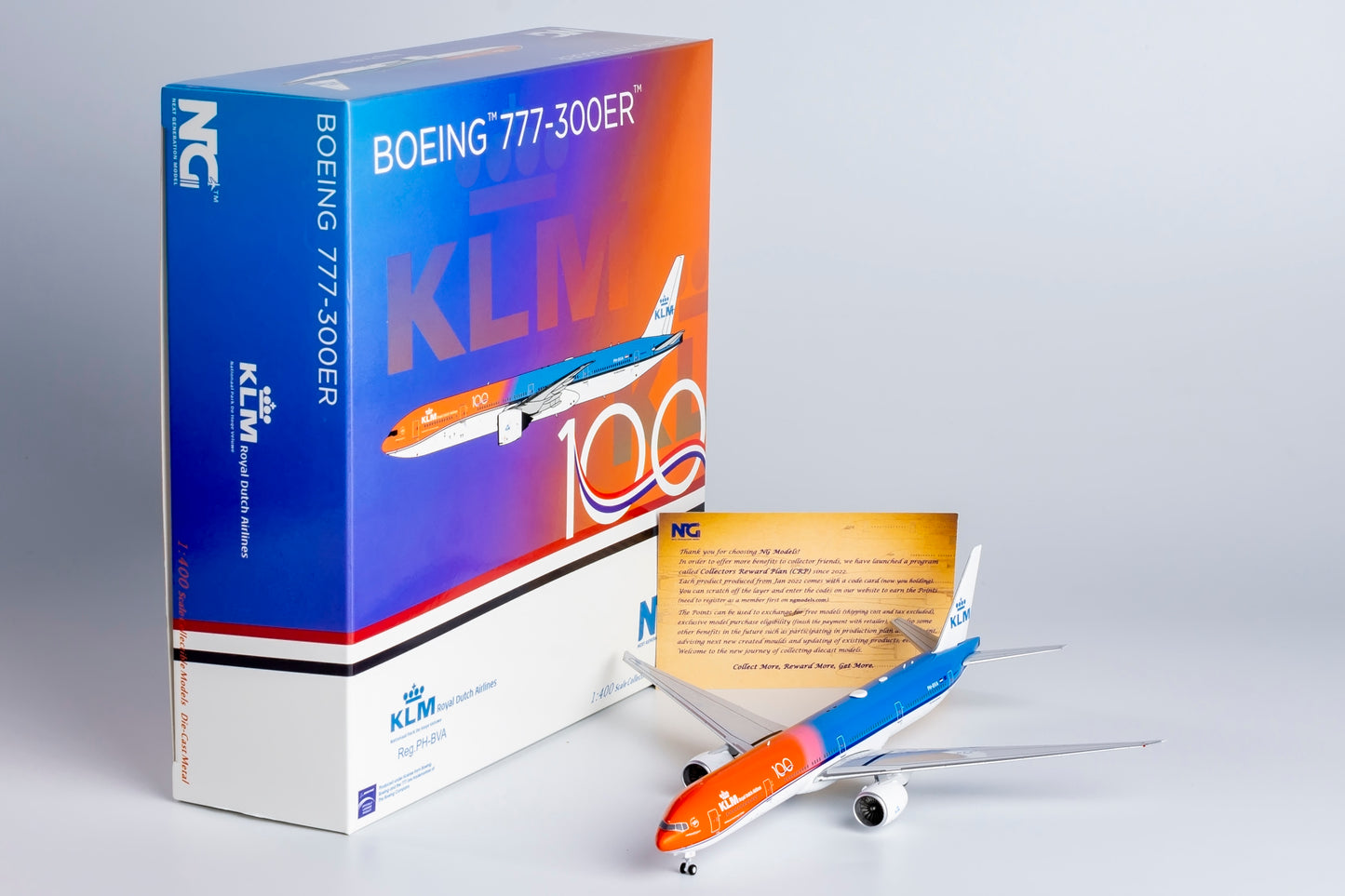 1:400 NG Models NG73043 KLM Boeing 777-300ER PH-BVA "100YEARS" Aircraft Model+Free Tractor