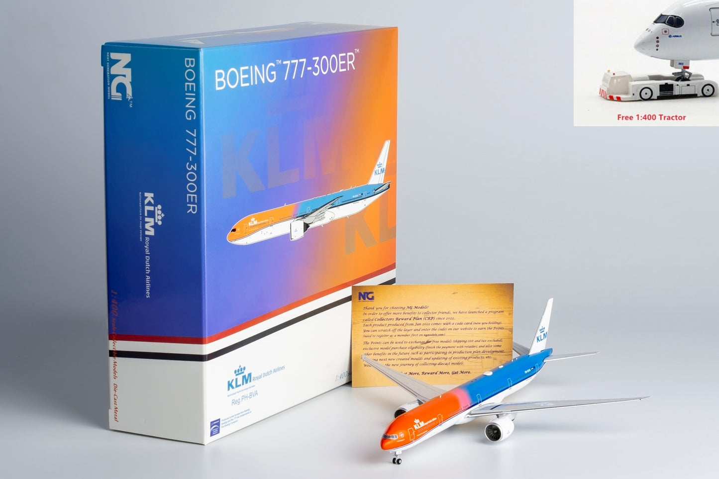 1:400 NG Models NG73041 KLM Boeing 777-300ER PH-BVA Aircraft Model+Free Tractor