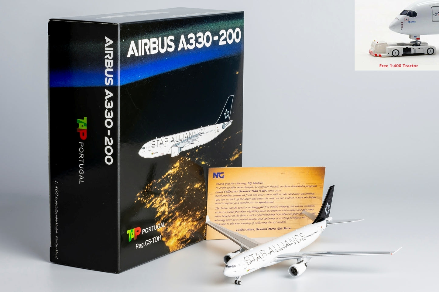 1:400 NG Models NG61085 TAP Portugal Airbus A330-200 CS-TOH "STAR ALLANCE" Aircraft Model+Free Tractor