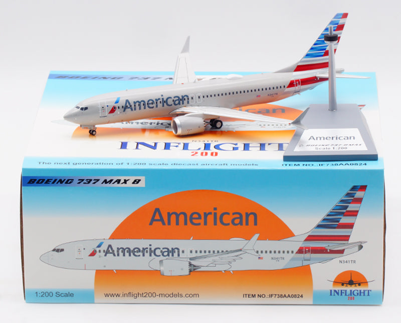 1:200 InFlight200 American Airlines B737-8MAX N341TR Aircraft Model With Stand