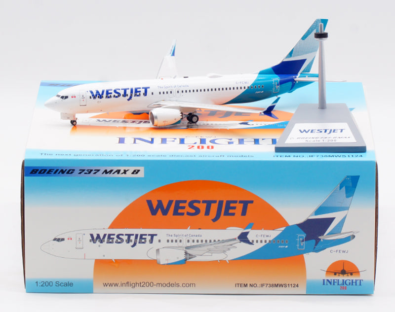 1:200 InFlight200 WestJet B737-8 MAX C-FEWJ Aircraft Model With Stand