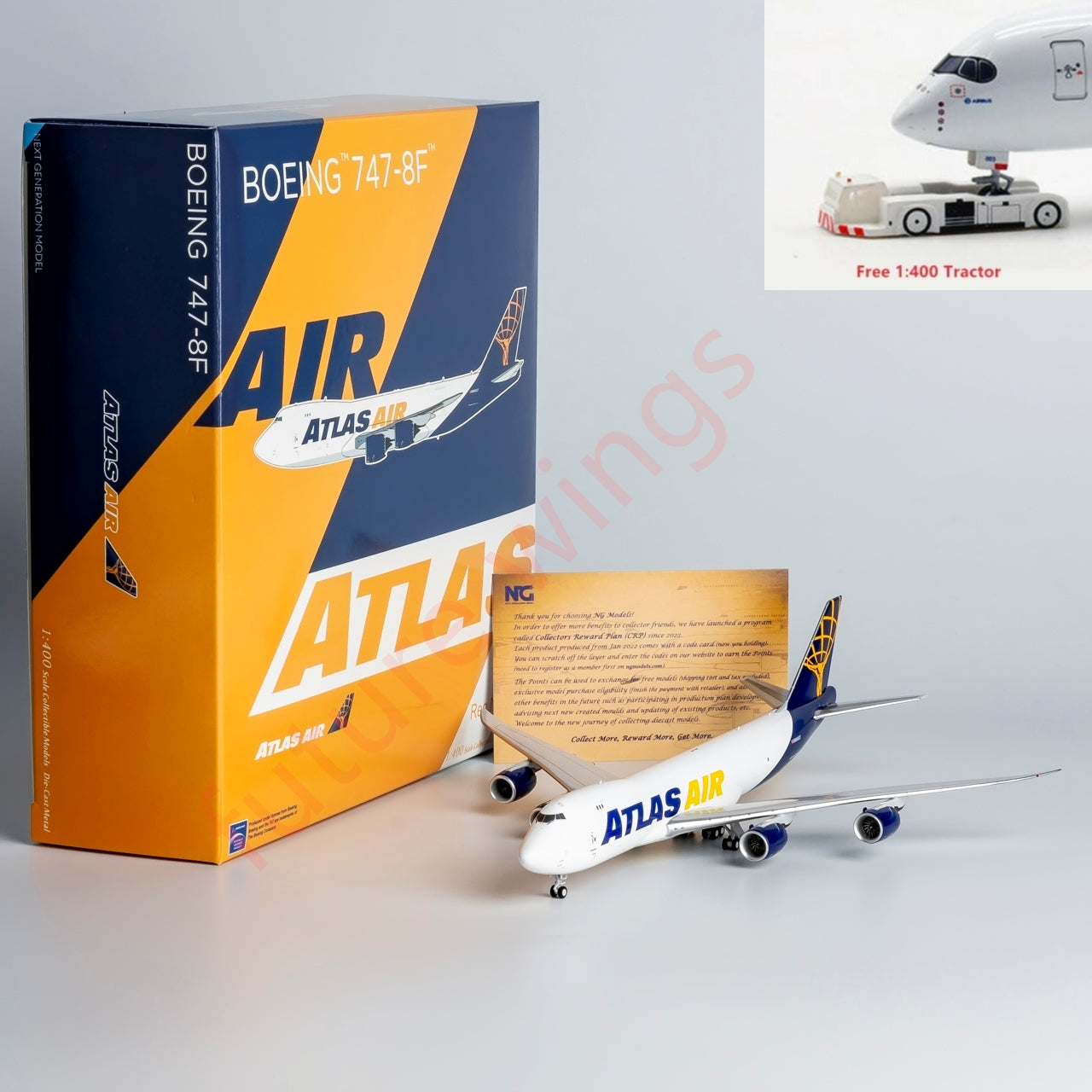 1:400 NG Models NG78023 Atlas Air Boeing 747-8F N860GT Aircraft Model+Free Tractor