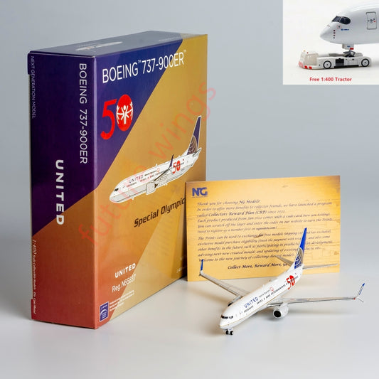 1:400 NG Models NG79015 United Airlines Boeing 737-900ER N66837 Aircraft Model+Free Tractor