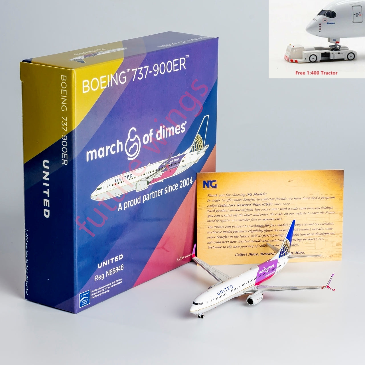 1:400 NG Models NG79013 United Airlines Boeing 737-900ER N66848 Aircraft Model+Free Tractor