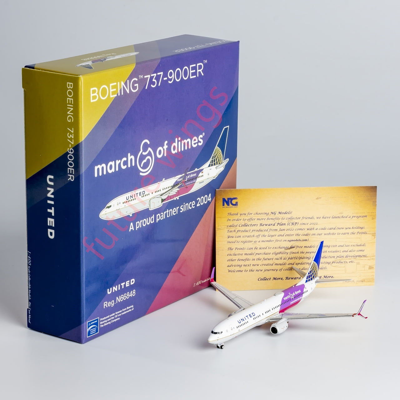 1:400 NG Models NG79013 United Airlines Boeing 737-900ER N66848 Aircraft Model+Free Tractor