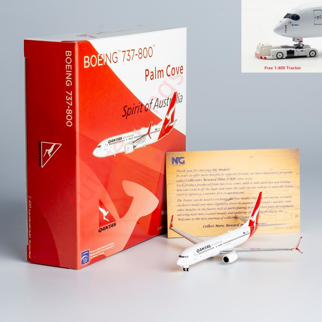 1:400 NG Models NG58237 Qantas Airways Boeing 737-800 VH-VZV Aircraft Model+Free Tractor