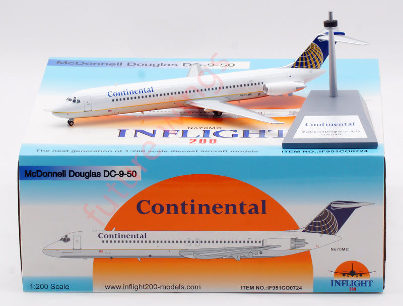 1:200 InFlight200 Continental Airlines DC-9-50 N670MC Aircraft Model With Stand