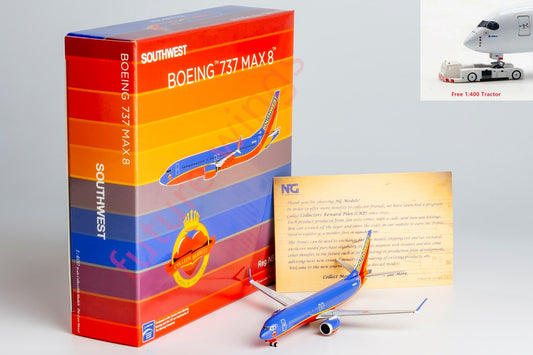 1:400 NG Lite SWA003 SouthWest Airlines B737 MAX8 N872CB Aircraft Model+Free Tractor